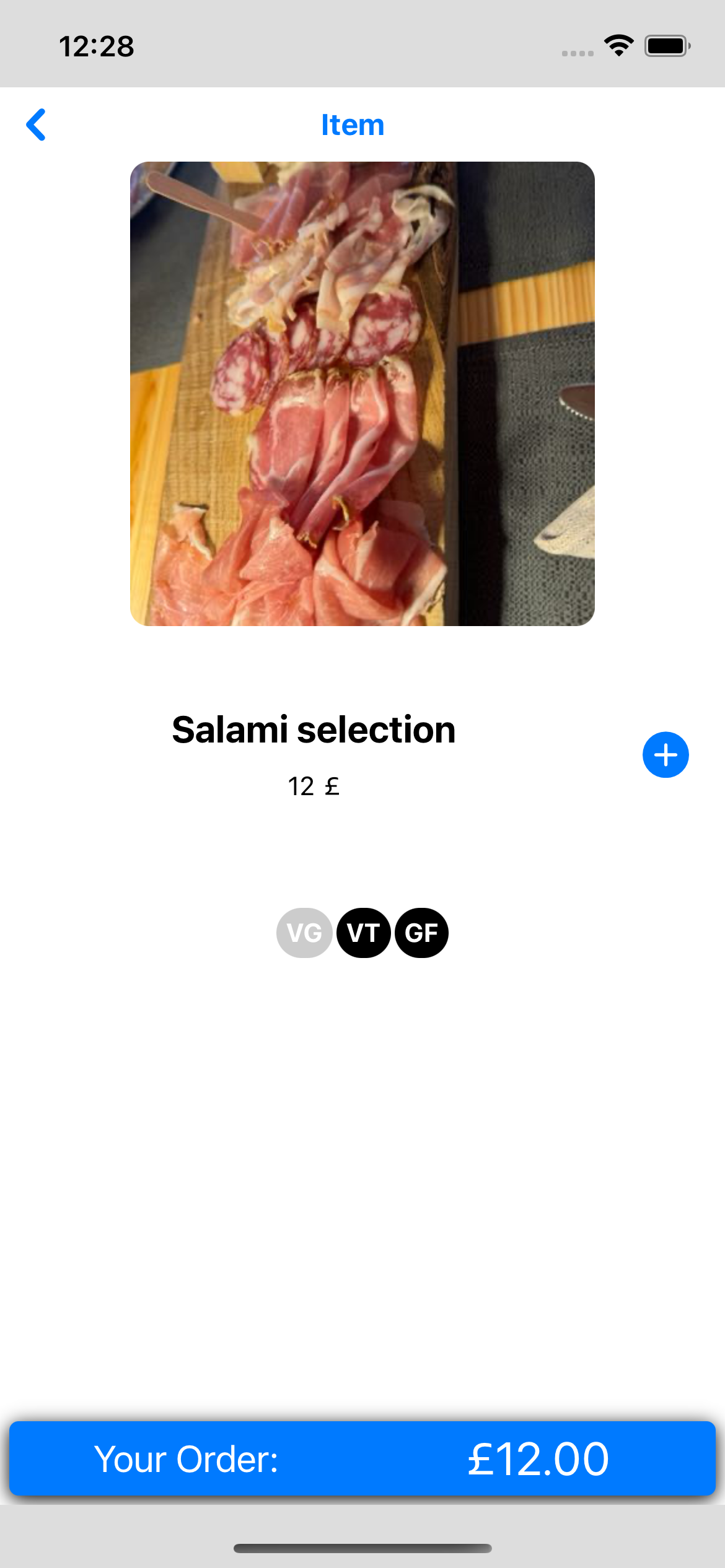 iOS item details with plus button and running total